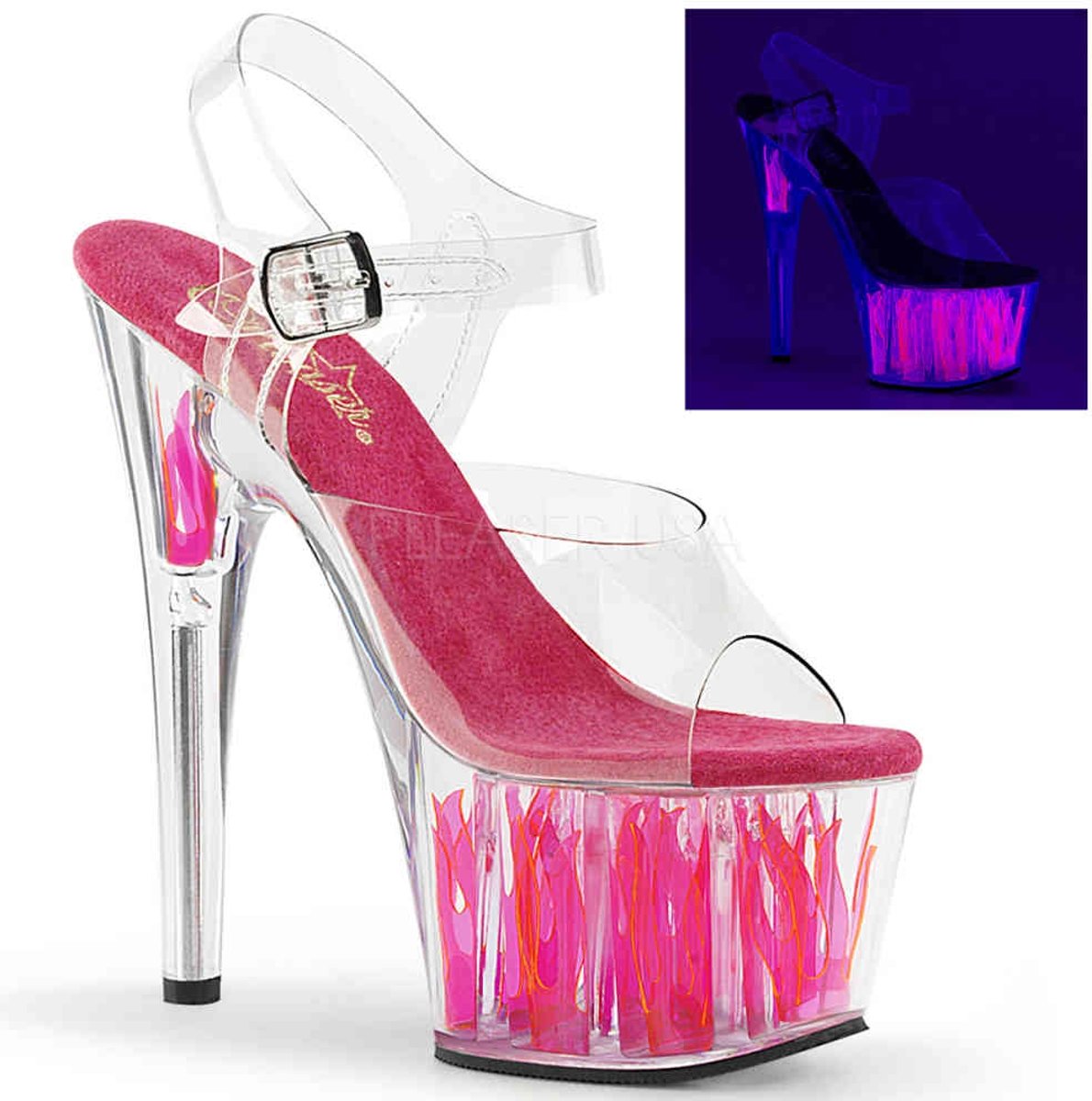 EU 35 = US 5 | ADORE-708FLM | 7 Heel, 2 3/4 PF Ankle Strap Sandal w/Flame